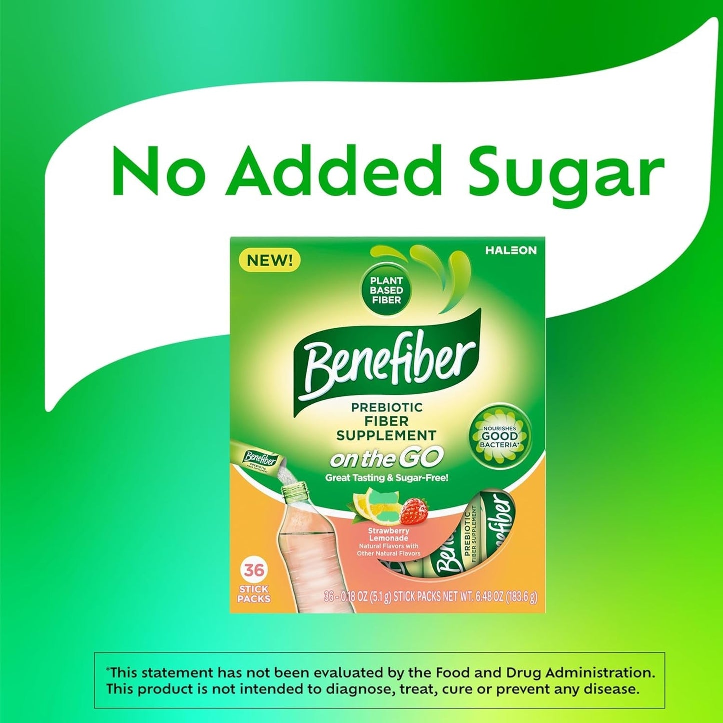 Benefiber Fiber Supplement, Strawberry Lemonade, on the Go Stick Packs, 36 Count