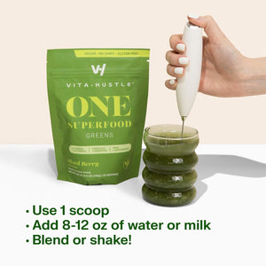 Vitahustle ONE Superfood Super Greens Powder with Prebiotics + Probiotics, Reduce Bloating, Detox, Gut Health (25 Servings)