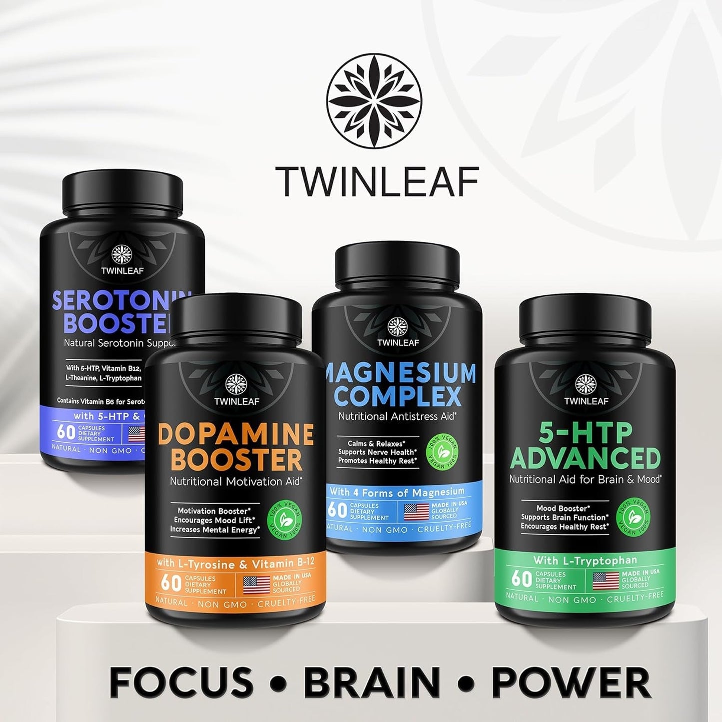 TWINLEAF Dopamine Brain Support Supplement, 1000 Mg Blend - Made in USA - Enhance Mental Well-Being - 60 Capsules