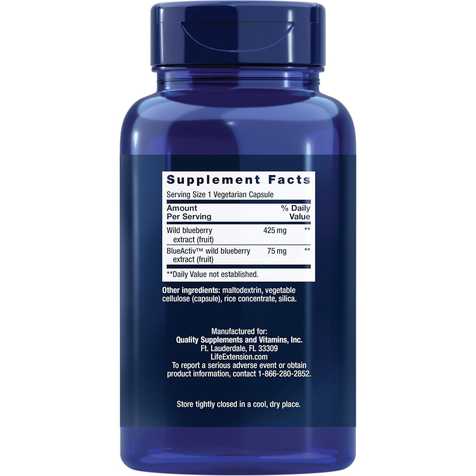 Life Extension Blueberry Extract Capsules - for Brain Health Support - Non-Gmo, Gluten-Free ,Vegetarian - 60 Capsules