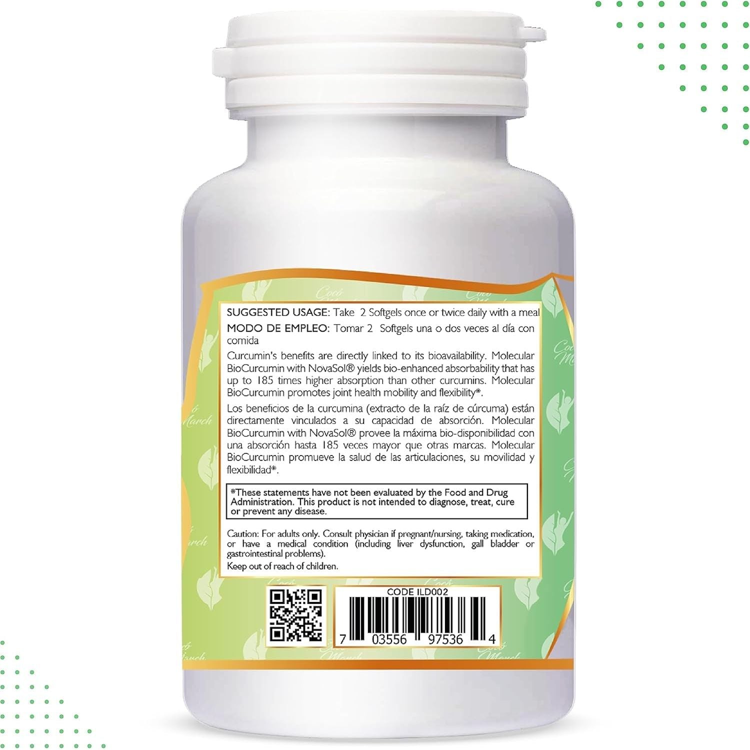 Coco March Molecular Curcumin - Joint, Mobility and Immune Support 1000 Mg, 60 Softgels