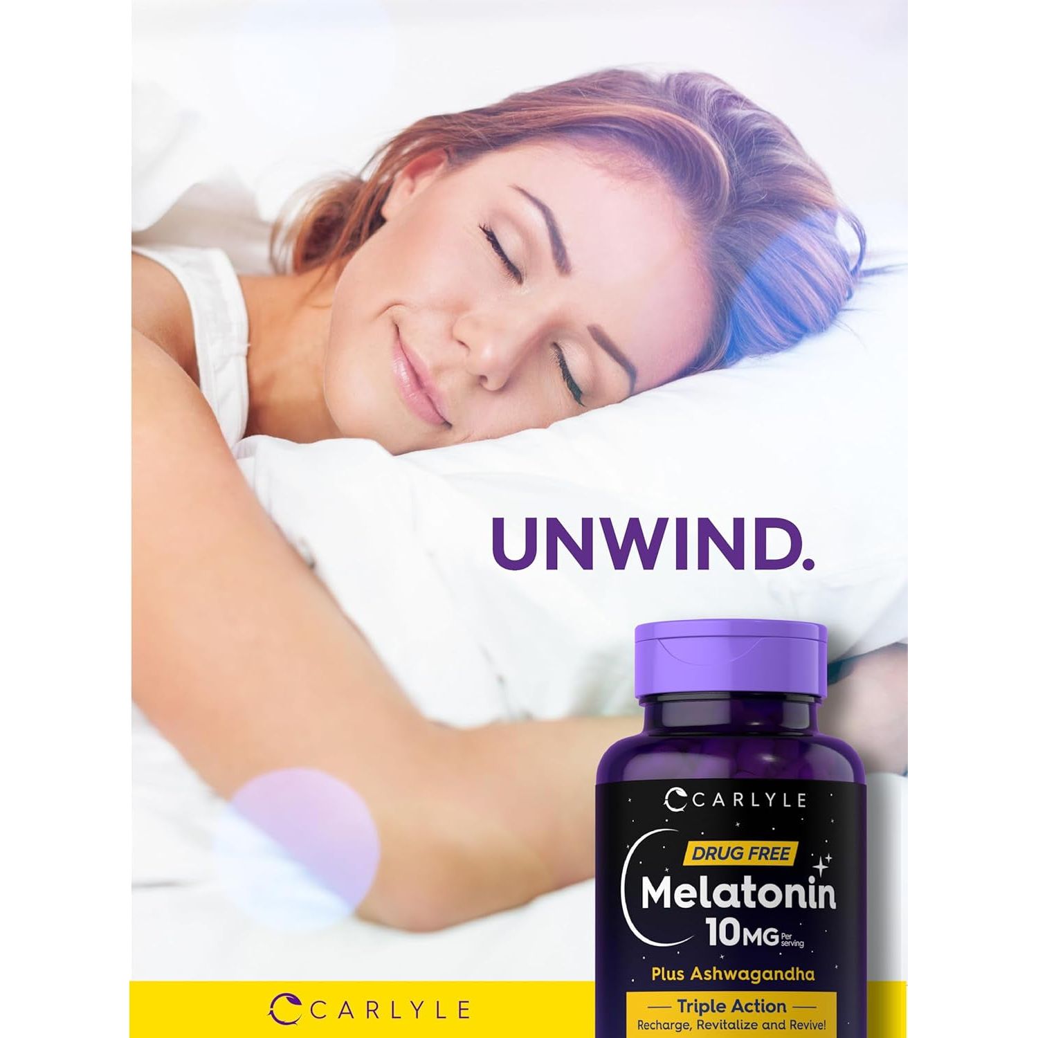 Carlyle Melatonin 10Mg with Ashwagandha | Triple Strength Formula 120 Capsules