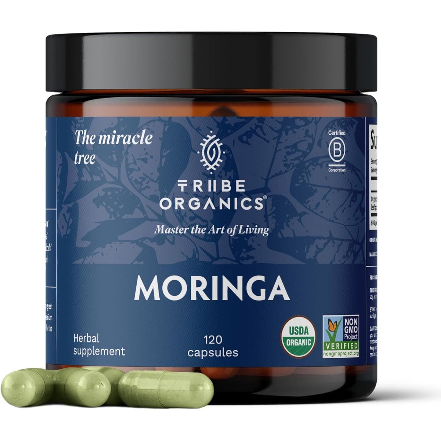 TRIBE ORGANICS 1800Mg Organic Moringa Oleifera Powder for Energy | Joints | Brain Function - 120 Vegan Capsules