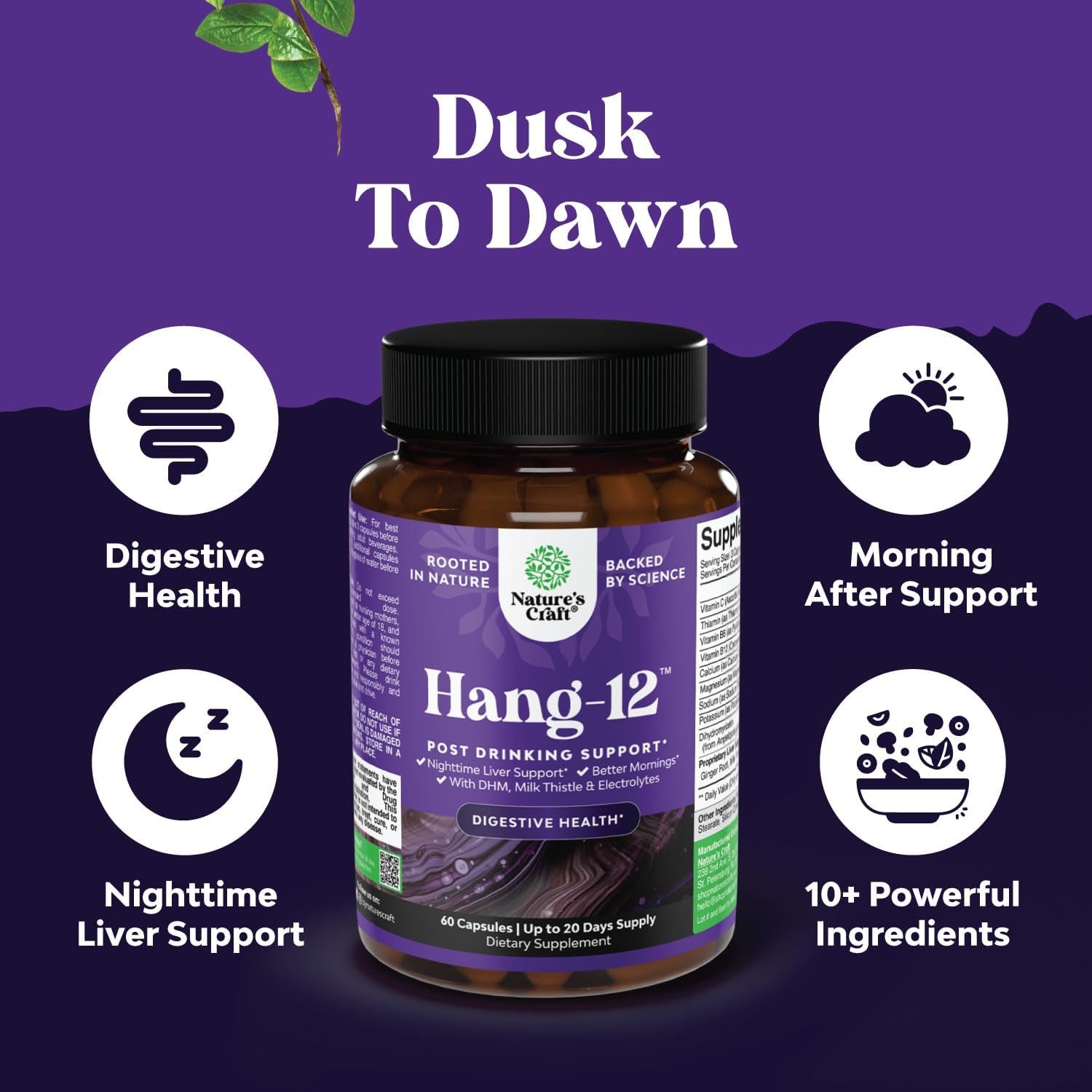 Nighttime Liver Detox & Hydration Pills - Pre and Post Drinking Recovery Liver Support Supplement (60 Capsules)