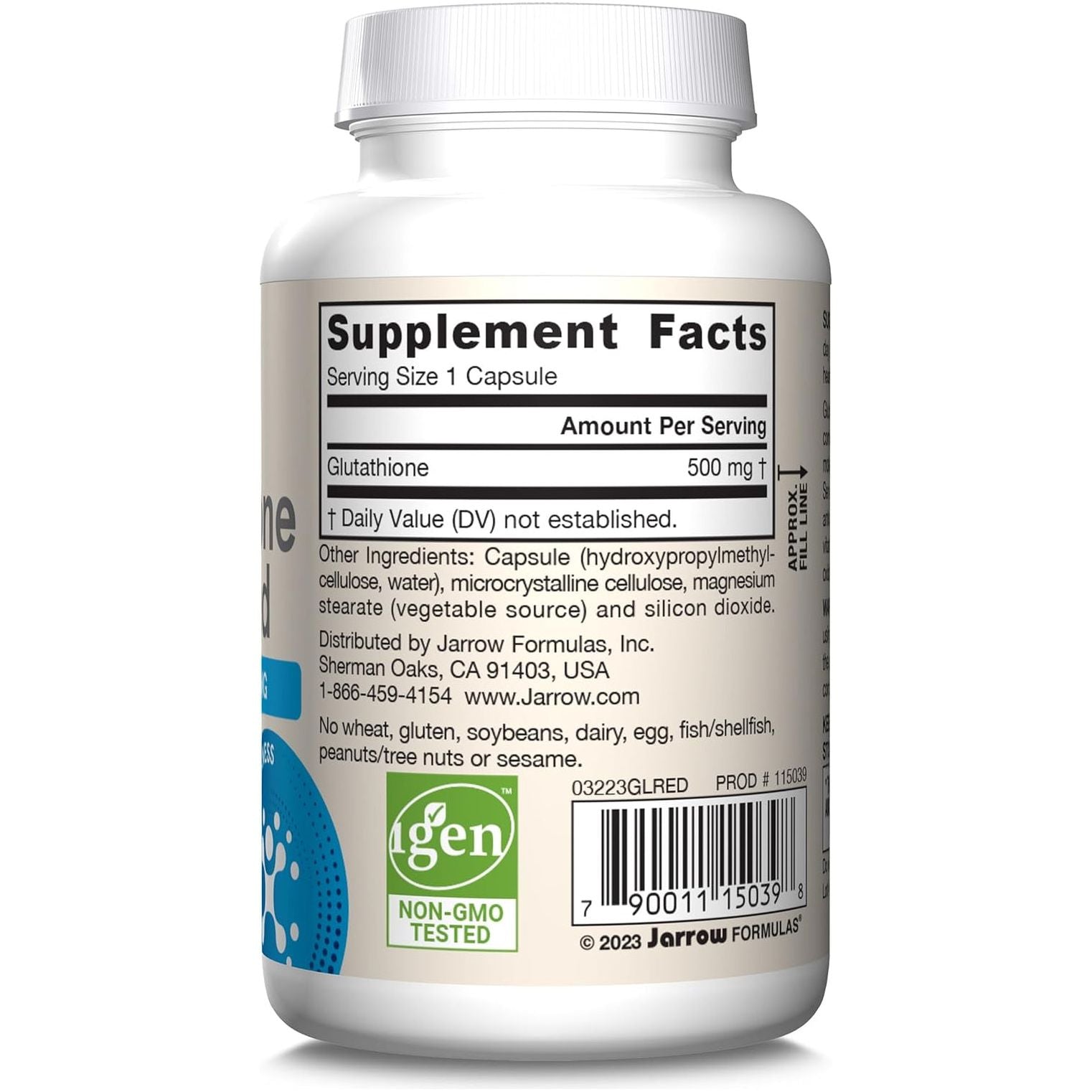 Jarrow Formulas Glutathione Reduced 500 Mg - Intracellular Antioxidant - Supports Recycling of Vitamins C & E 60 Capsules