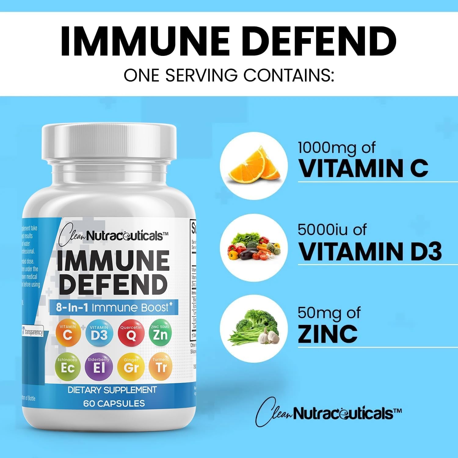 Clean Nutraceuticals Immune Defense Support Supplement - 60 Count
