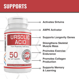 MAAC10 Ursolic Acid 50Mg | Sourced from Rosemary Extract | AMPK & Sirtuin Activator (100 Capsules) 
