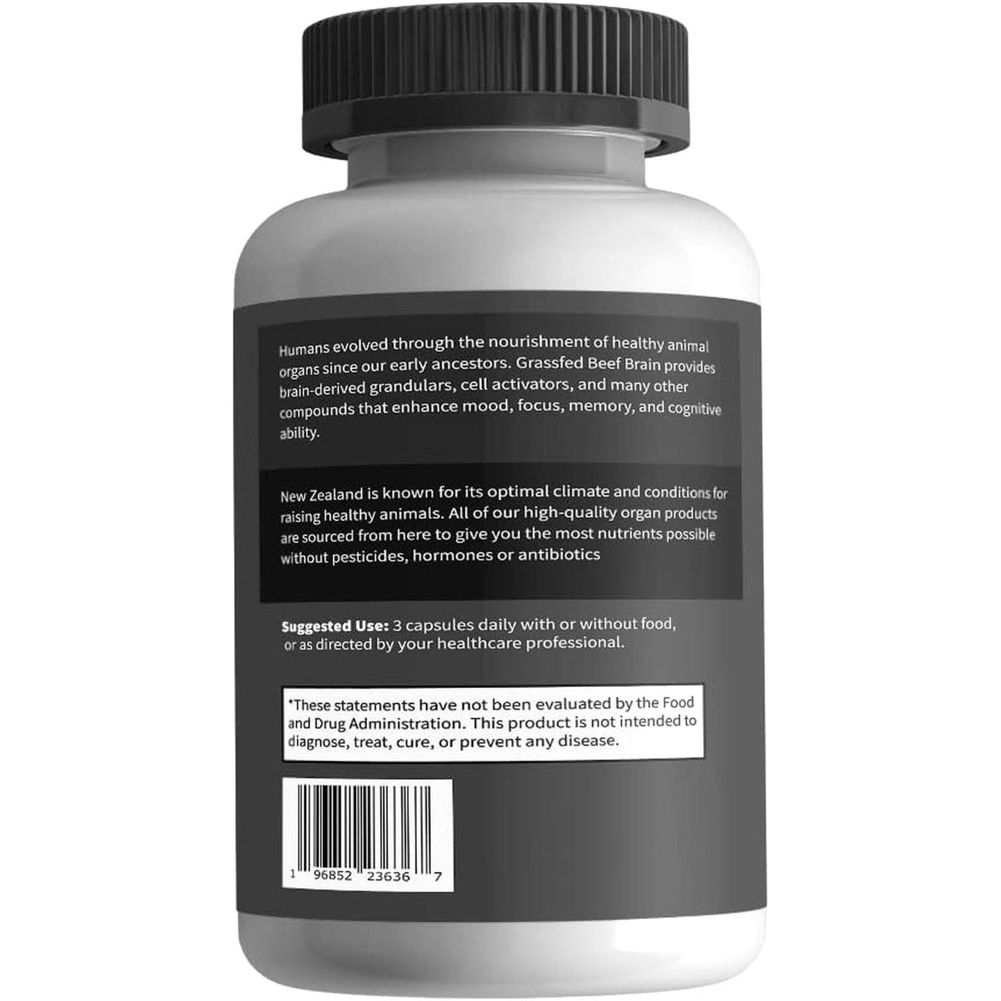 Primal Being Grassfed Beef Brain, Supports Memory, Mood, Focus, Energy, Cognitive Health - 90 Capsules, 1500Mg