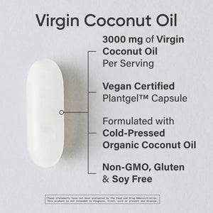 Sports Research® Organic Coconut Oil Capsules 3000MG - Cold Pressed Extra Virgin Coconut Oil 120 Softgels