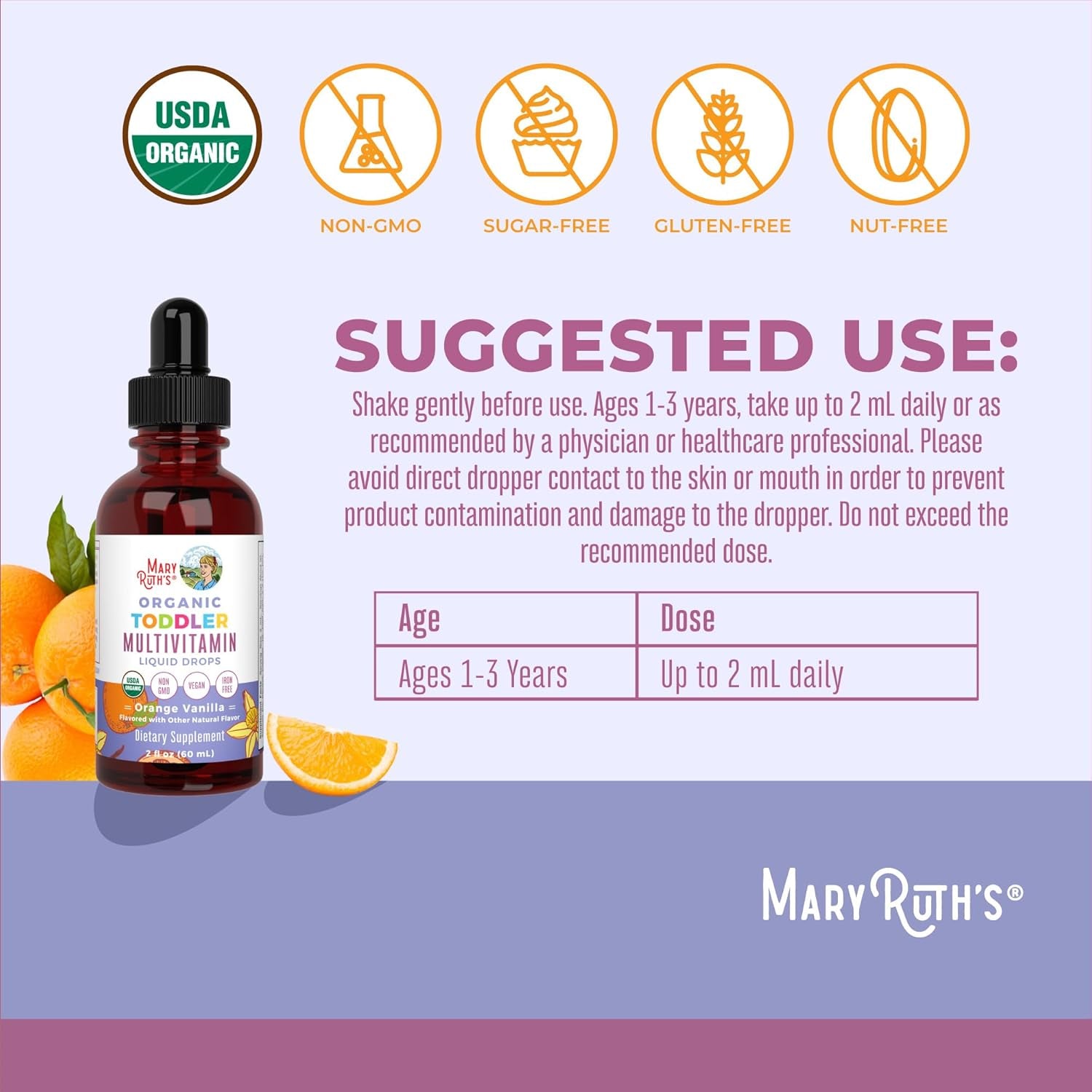 Maryruth Organics Kids Multivitamin for Toddlers for Kids Ages 1-3 | Toddler Immune Support & Overall Wellness | 2 Fl Oz