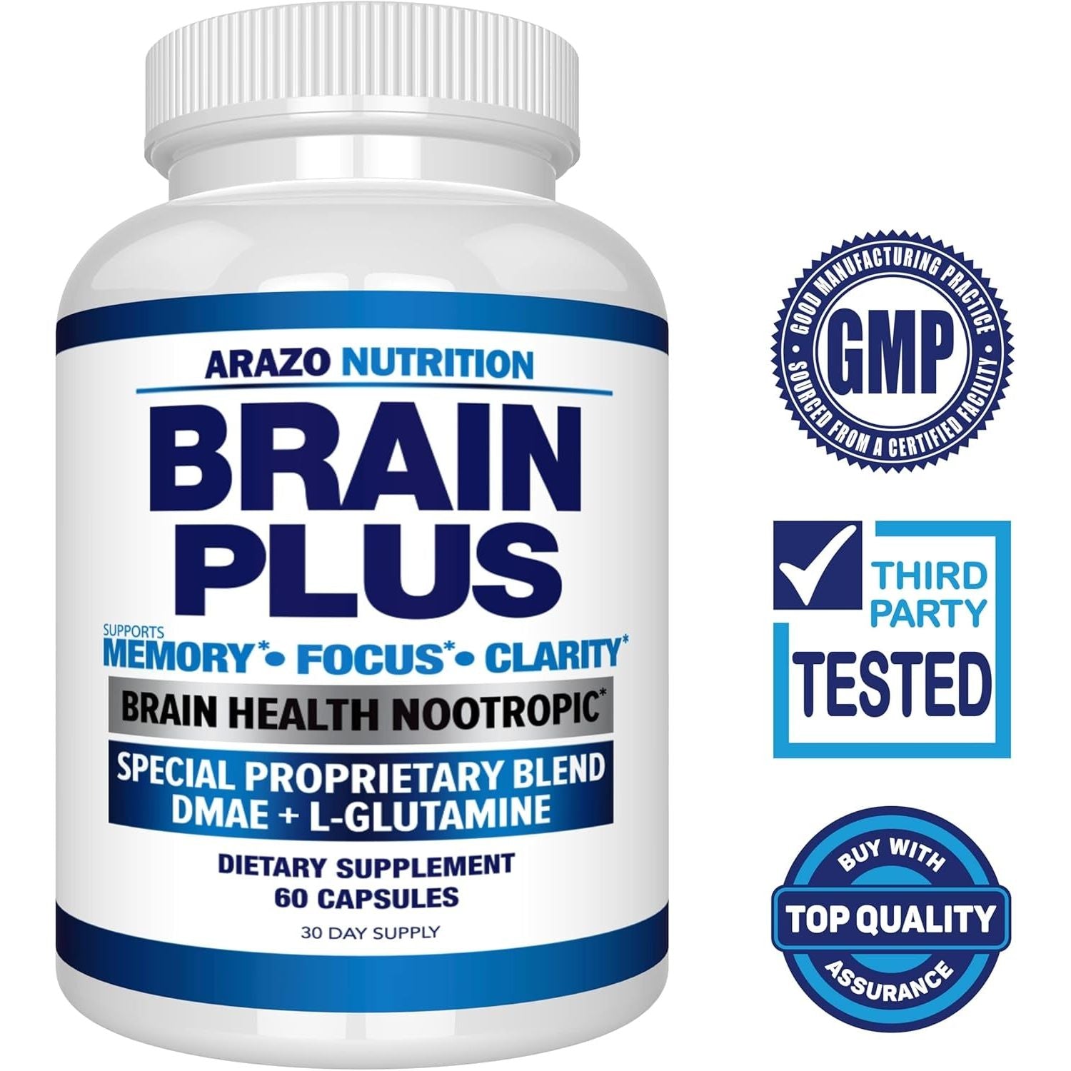 Arazo Nutrition Premium Brain Function Supplement – Memory, Focus, Clarity – Nootropic Booster