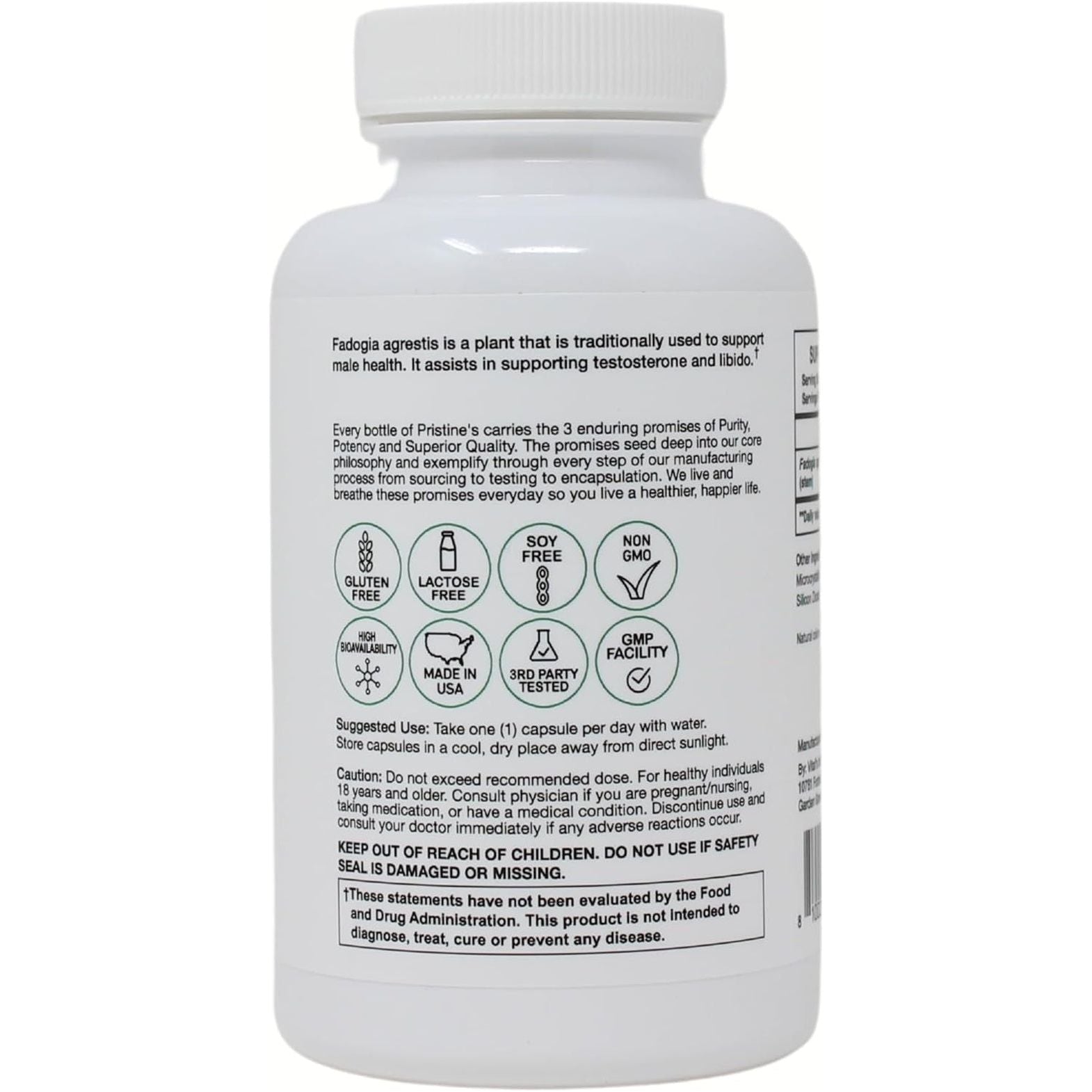 PRISTINE'S Fadogia Agrestis 600MG - Sports Nutrition Testosterone Booster Support Capsules 30-Day Supply