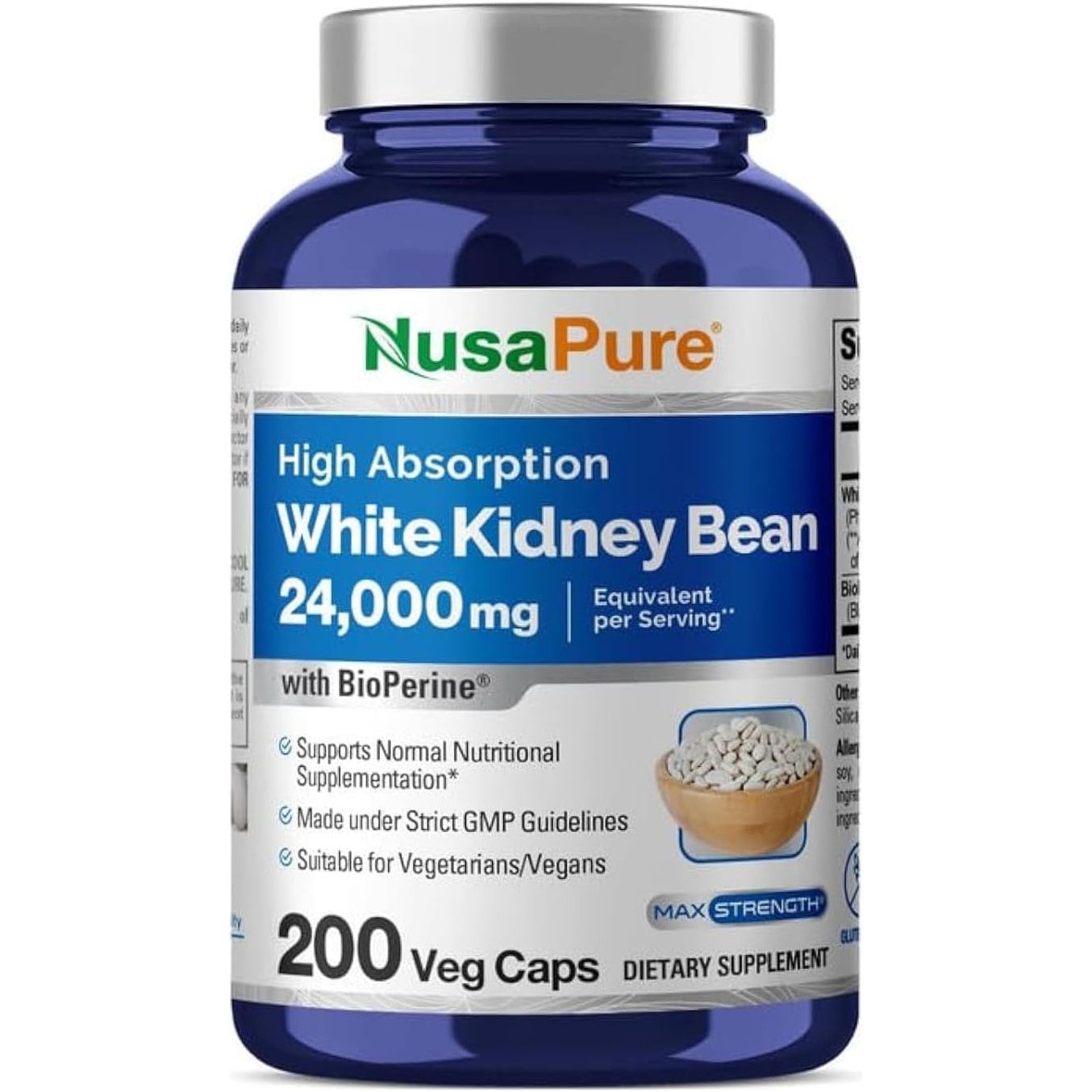 Nusapure White Kidney Beans 24,000Mg per Serving - Bioperine - Extract 30:1 (Vegan, Non-Gmo)