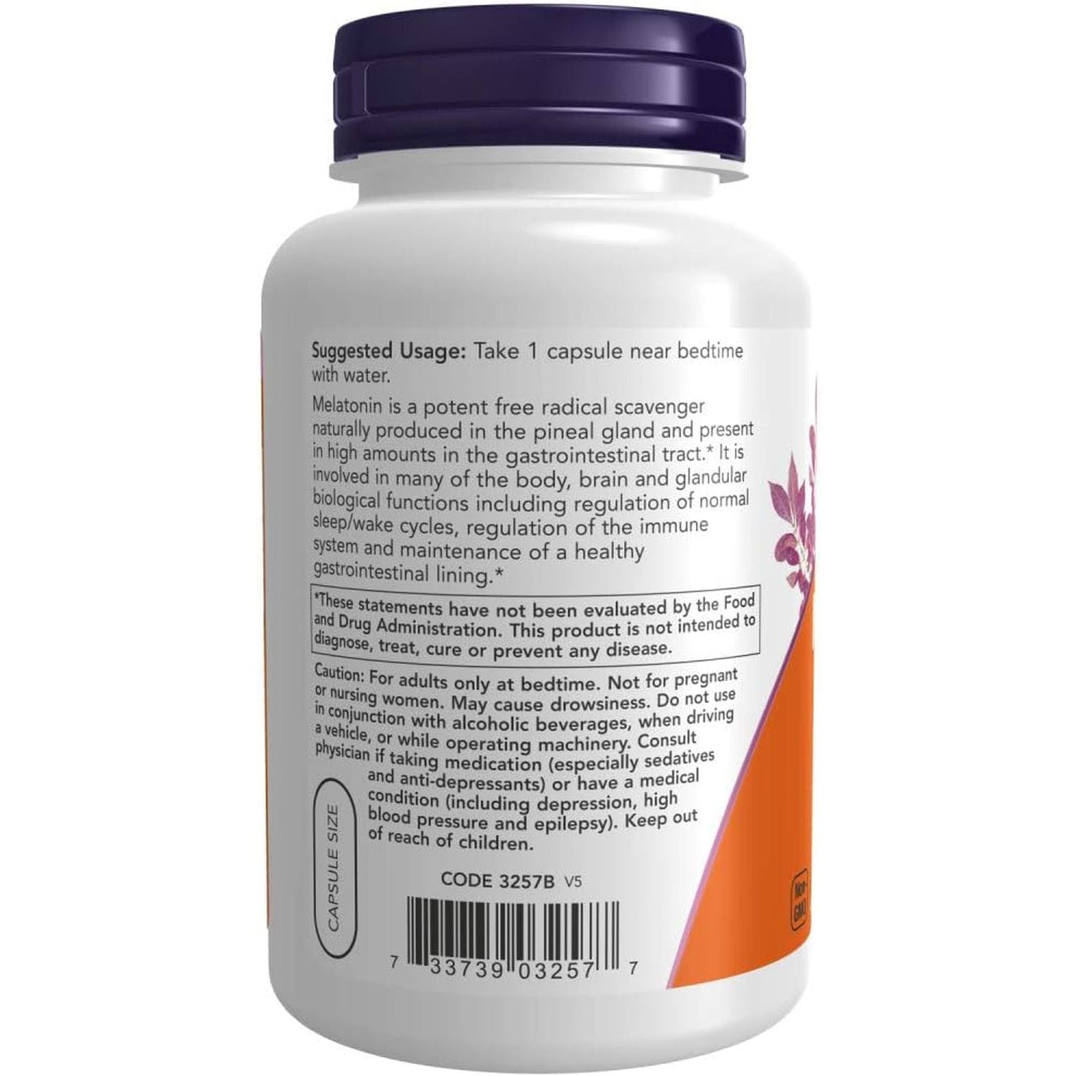 NOW Foods Supplements Melatonin 3 Mg 180 Veg Capsules