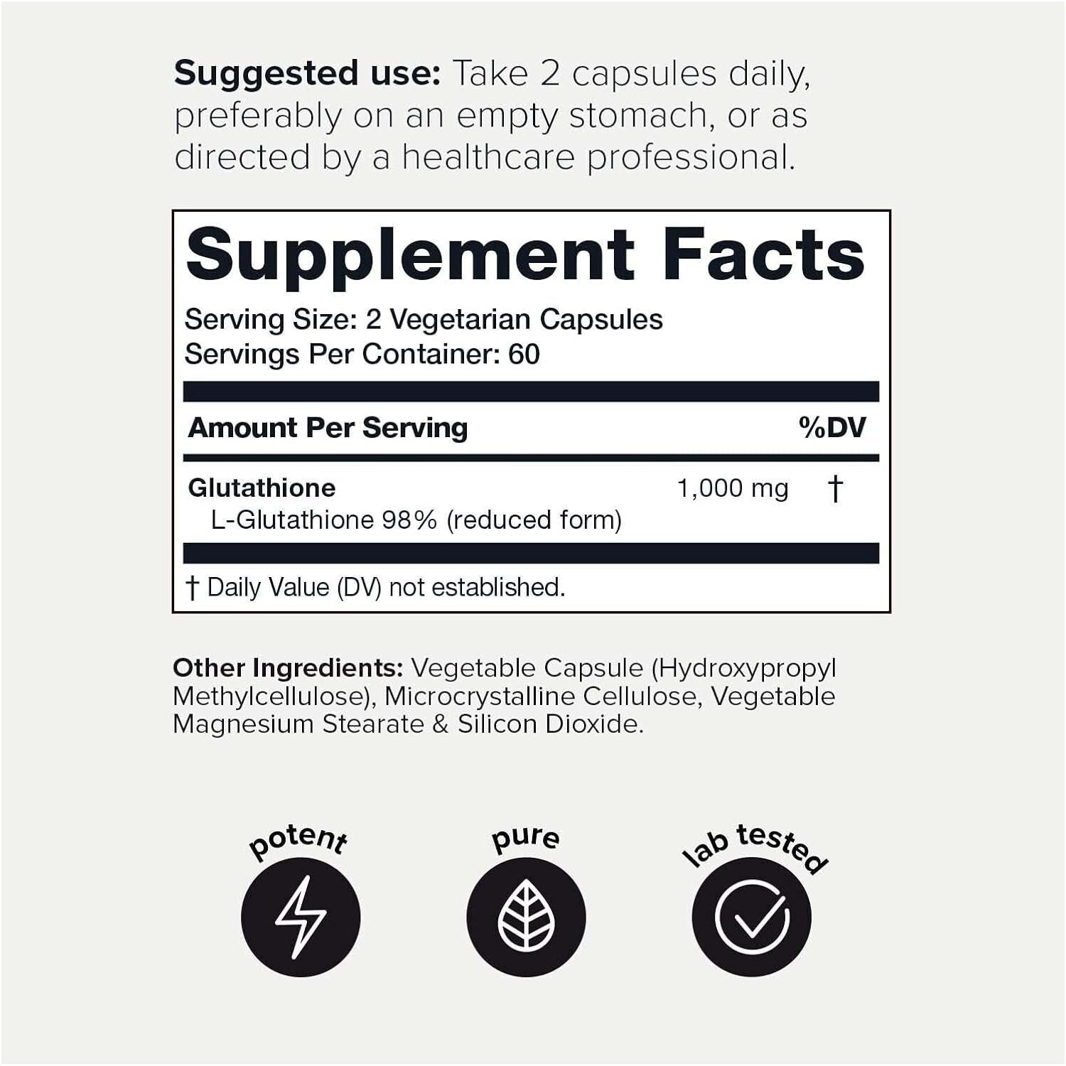 Toniiq Ultra High Strength Glutathione Capsules - 1000Mg Concentrated Formula - 120 Capsules
