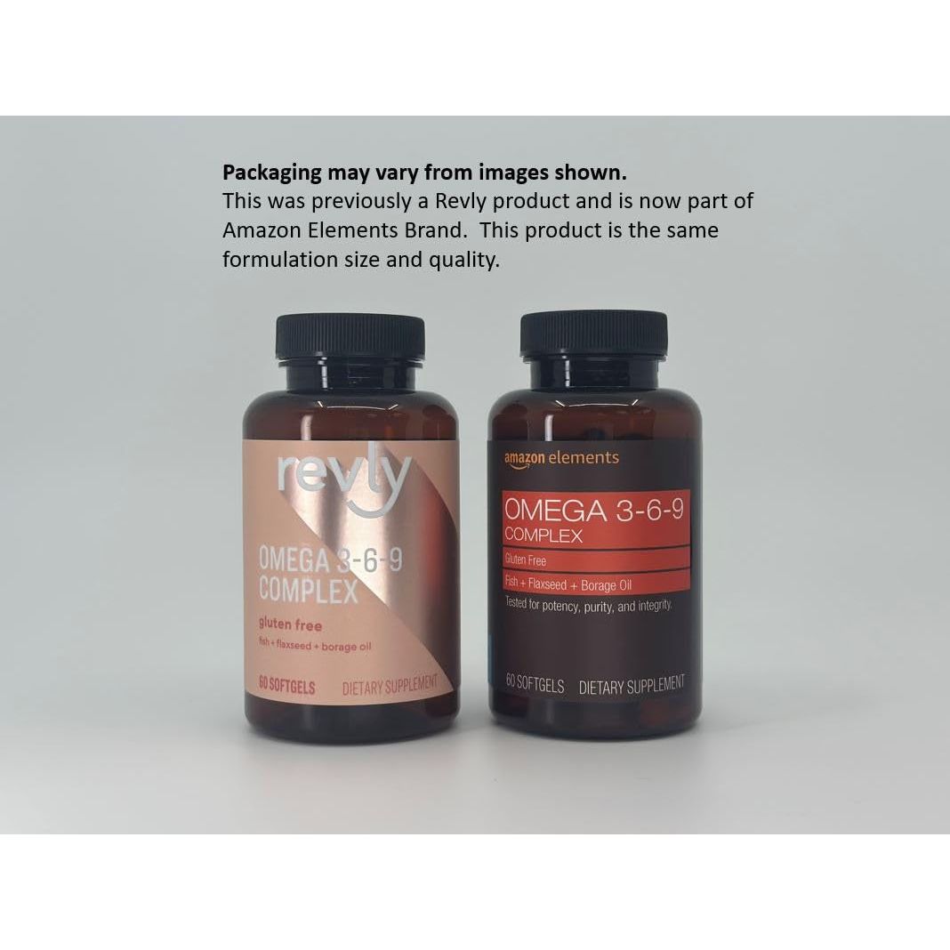 Amazon Elements Omega 3-6-9 Complex of Fish, Flaxseed and Borage Oil 60 Softgels