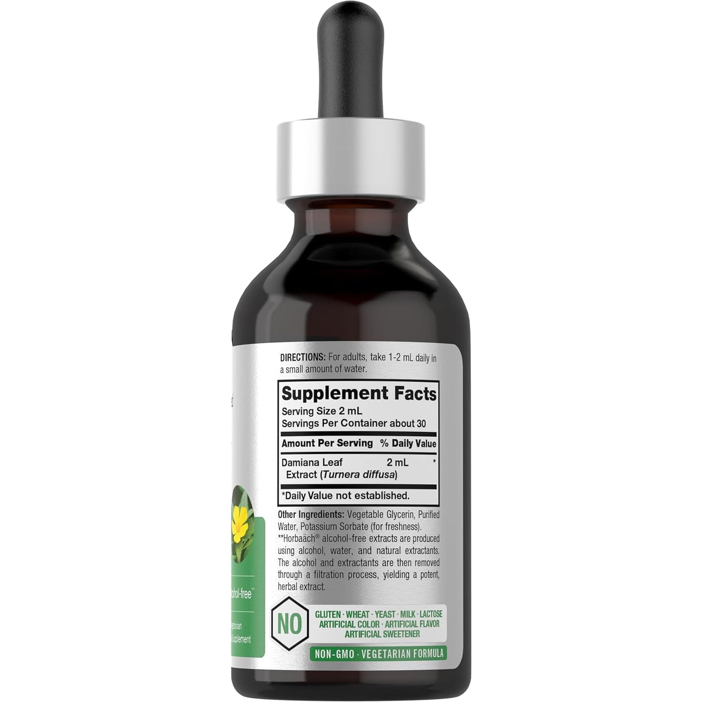 Horbäach Damiana Leaf Herb Tincture | 2 Fl Oz | Vegetarian, Non-Gmo & Gluten Free Herbal Supplement