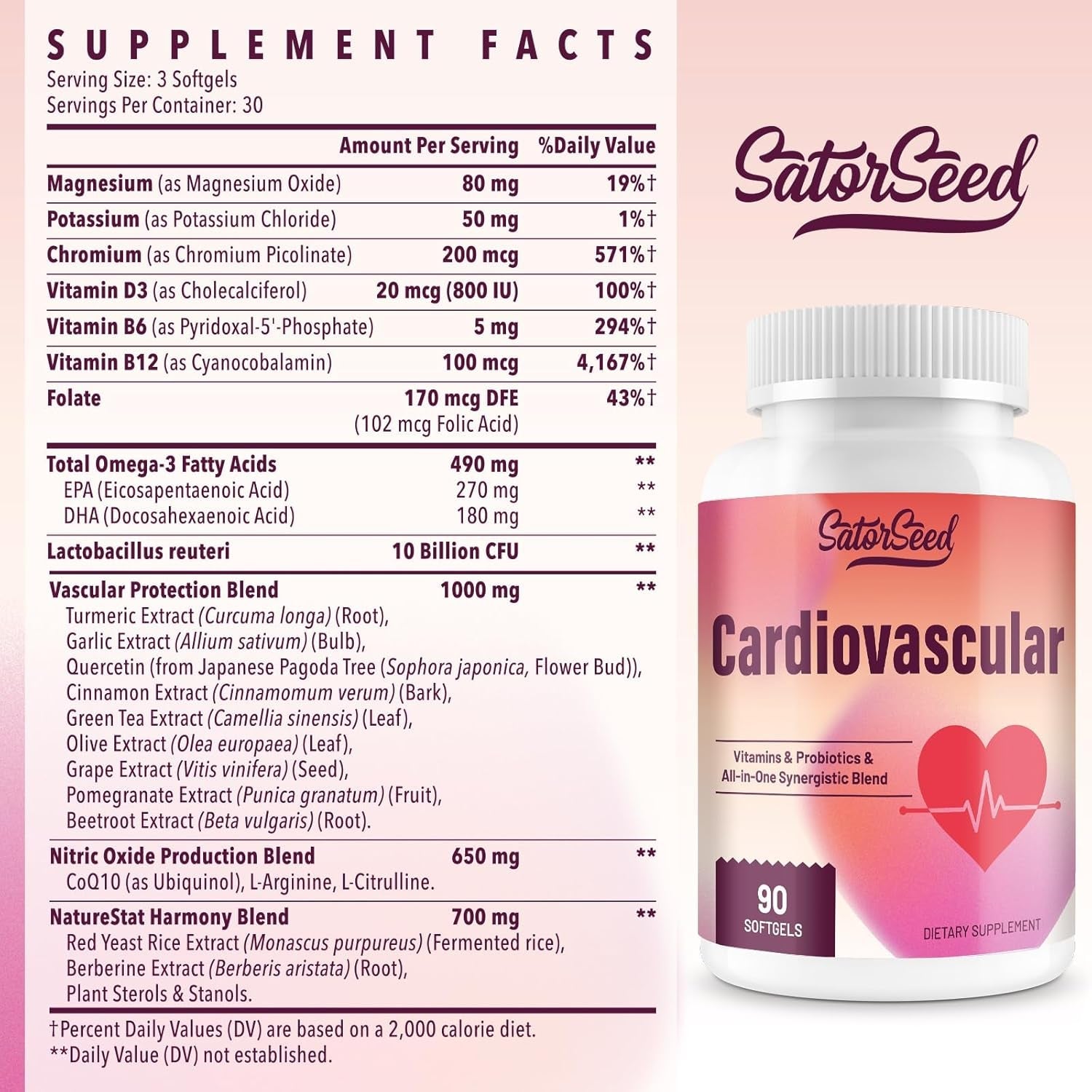Cardiovascular Supplement 3000Mg – Vitamins, Probiotics, Omega-3, and Coq10 – 90 Softgels