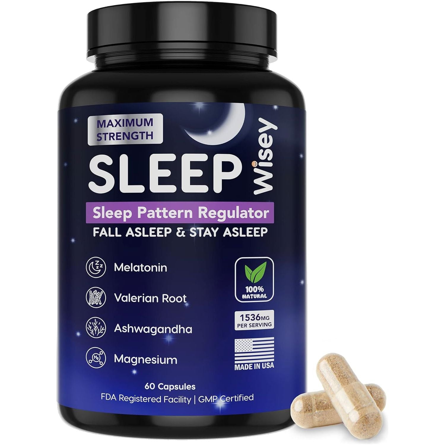 Wisey Natural Sleep Aid - Promotes Healthy Sleep & Relaxation - 60 Capsules