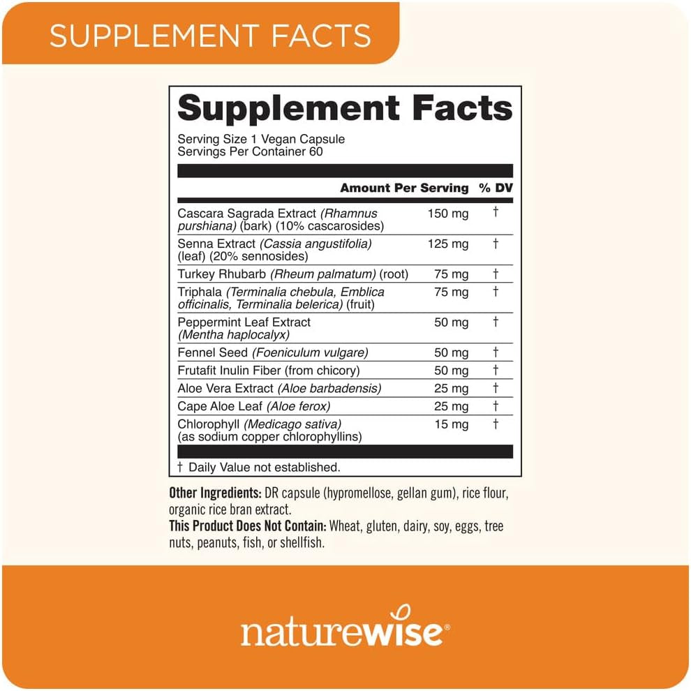 Naturewise Total Colon Care Herbal Cleanse - with Prebiotics, Botanicals, & Antioxidants 60 Capsules