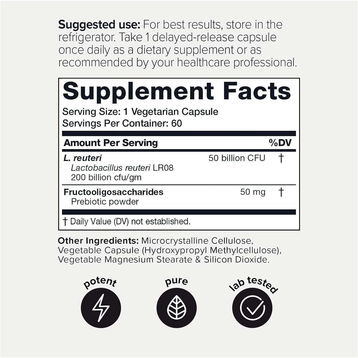 Toniiq 50 Billion CFU Lactobacillus Reuteri Probiotic 50Mg - Highest CFU Count - 60 Servings