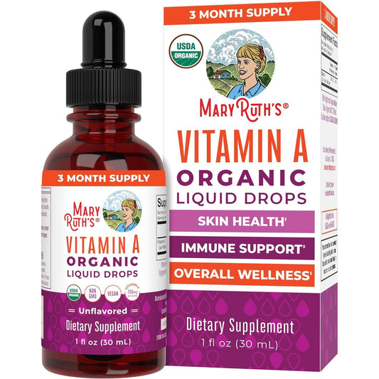 Maryruth Organics USDA Organic Vitamin A Liquid Drops for Immune Support, Eye Health, Skin Health for Ages 14+ | 3 Month Supply/10z