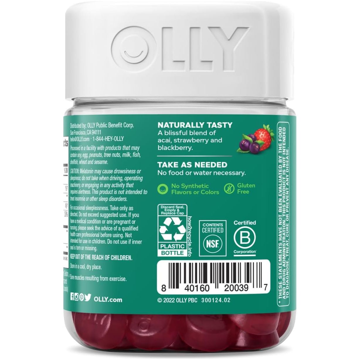 OLLY Muscle Recovery Sleep Gummies - Berry Flavor - 40 Count