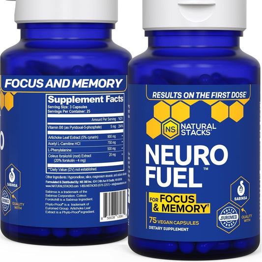 NATURAL STACKS Neurofuel Nootropic Brain Support Supplement - 75 Focus Pills