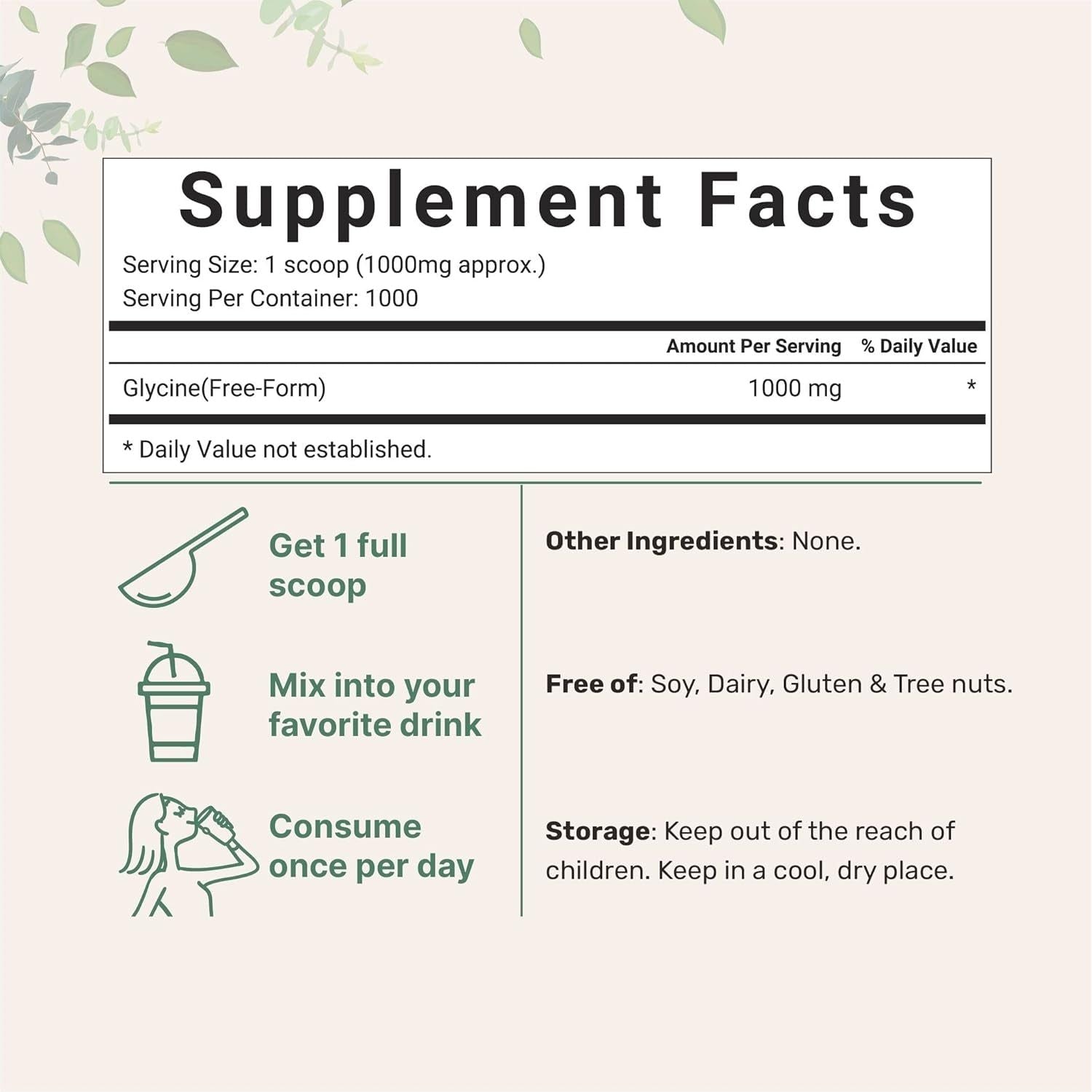 Micro Ingredients Glycine Powder, 1KG (2.2 Pounds)