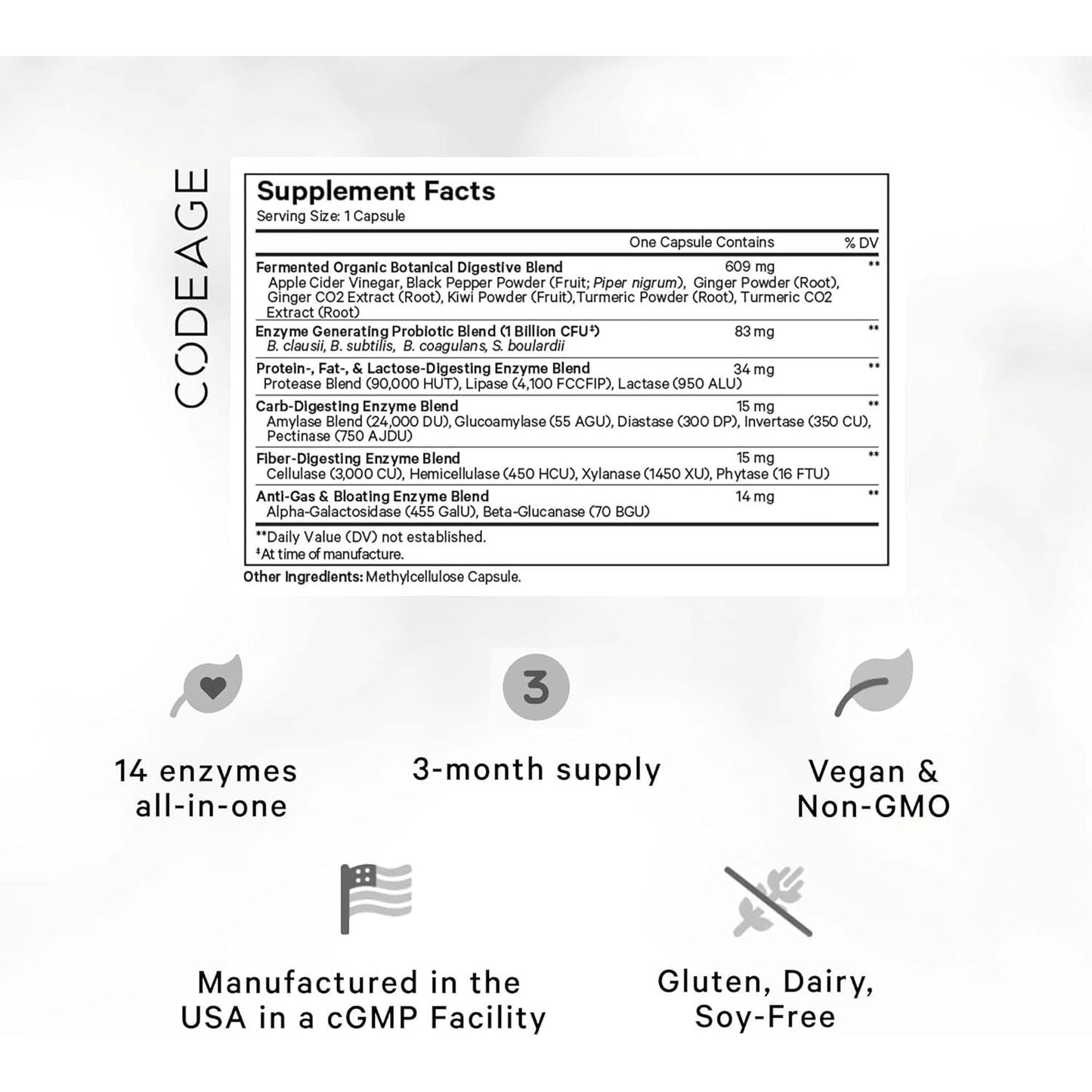 Codeage Fermented Digestive Enzymes Supplement- 90 Servings