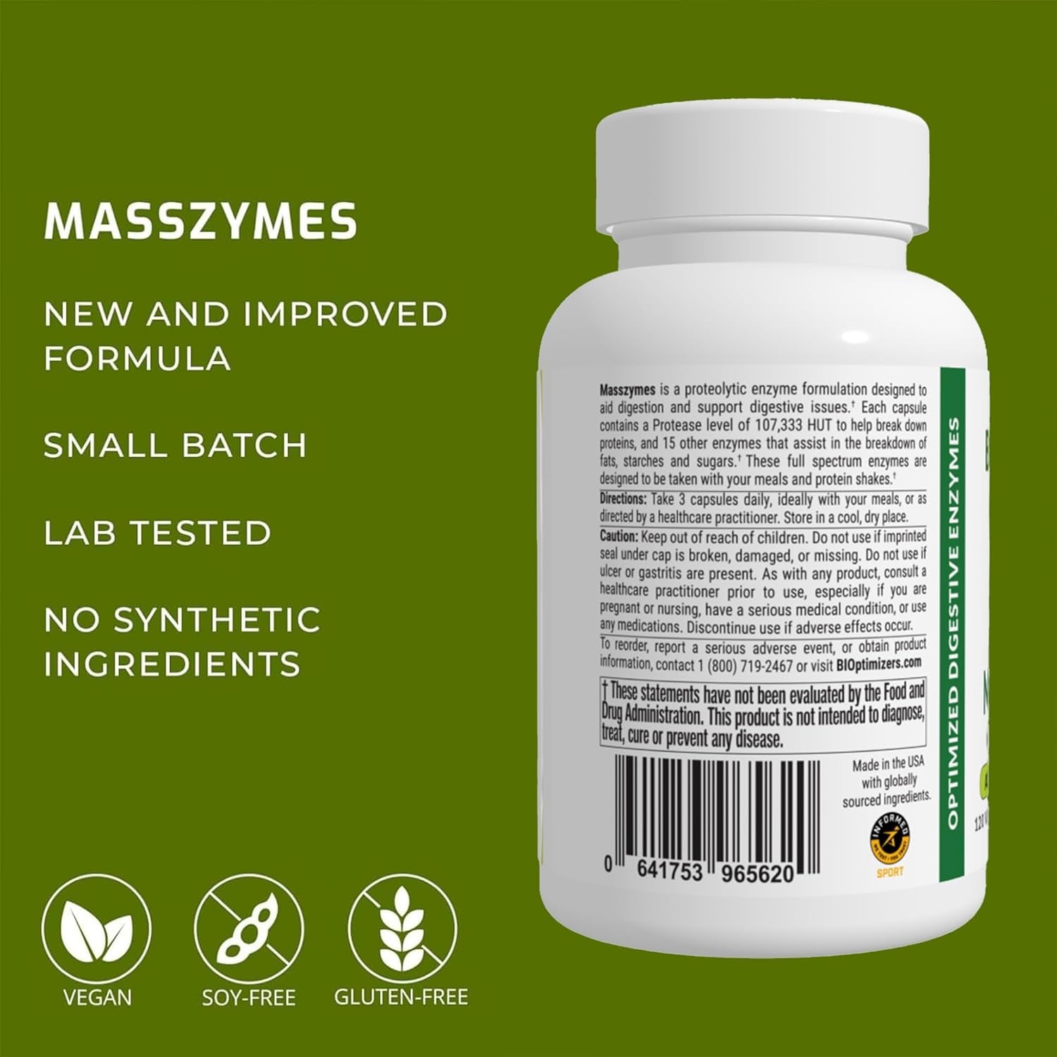 Bioptimizers Masszymes - Complete Digestive Enzymes Supplement for Gut Health (120 Capsules)
