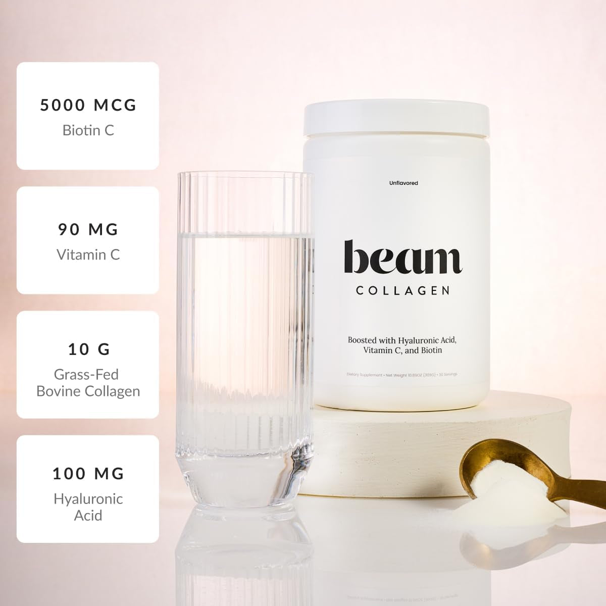 Beam Collagen Peptides, Grass Fed, Hair, Skin, Nail & Joint Support 30 Servings