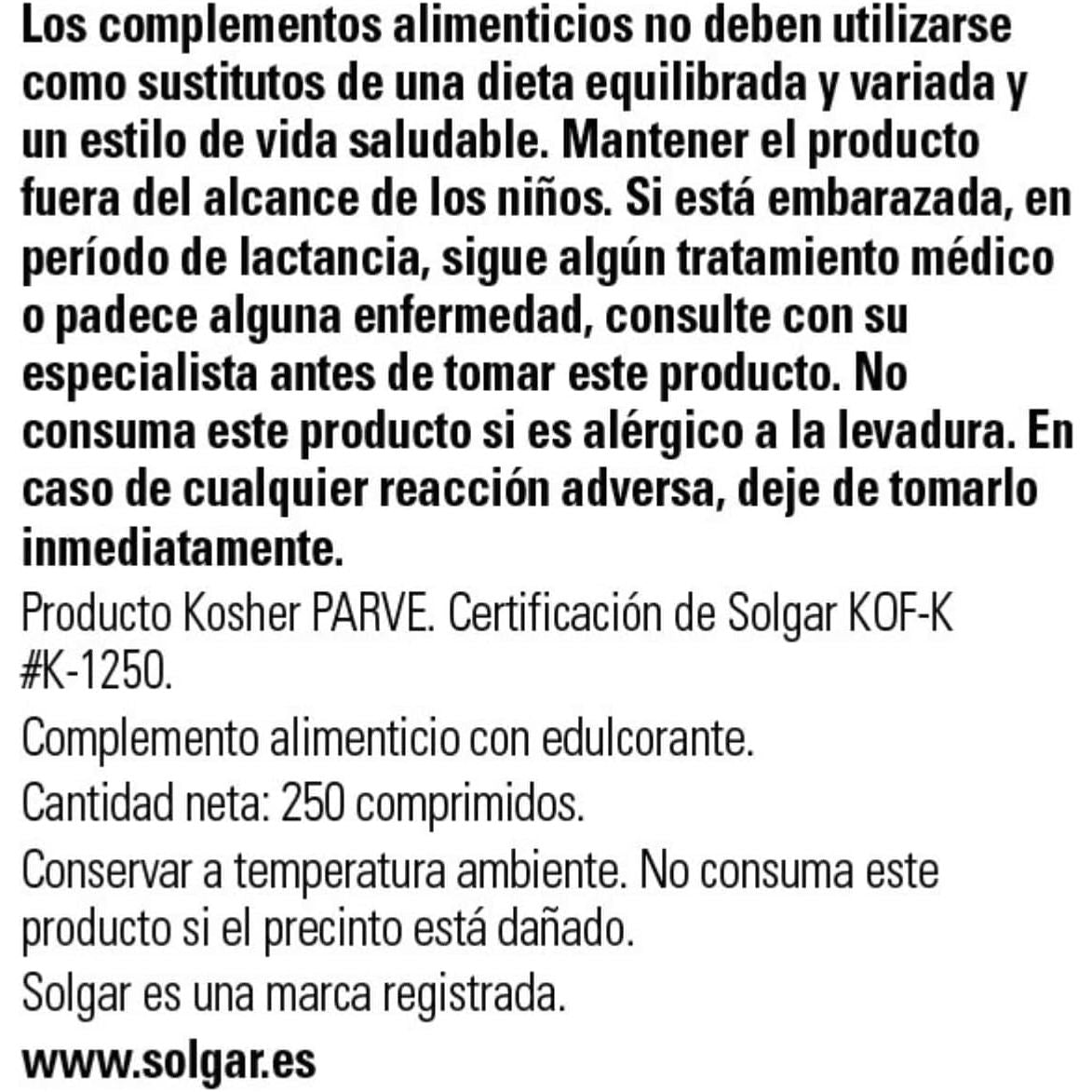 Solgar Brewer'S Yeast 7 ½ Grains with Vitamin B12 - 250 Tablets - 41 Servings