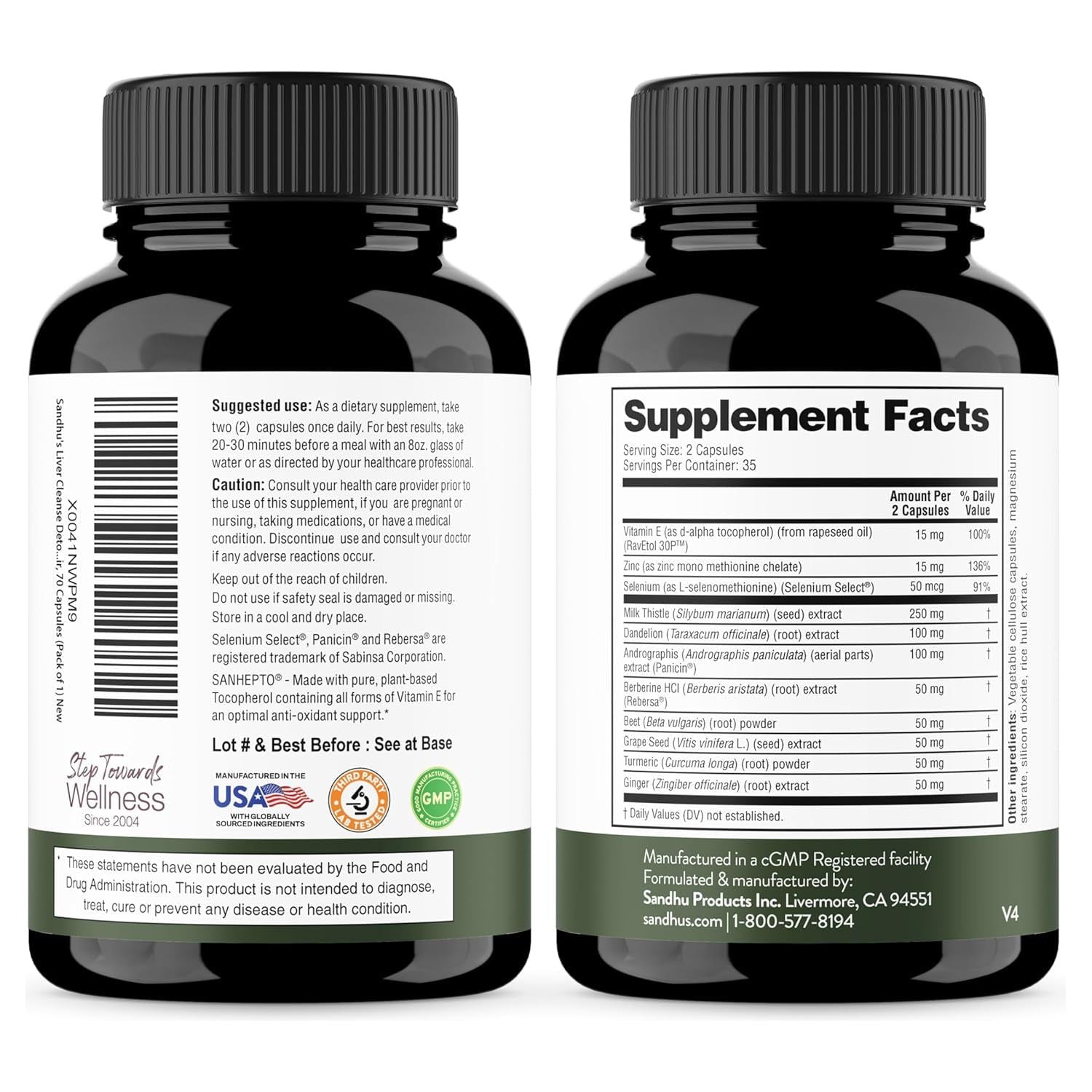 Sandhu'S Liver Cleanse Detox & Repair Support - Supplement for Fatty Liver Health and Renew  70 Capsules