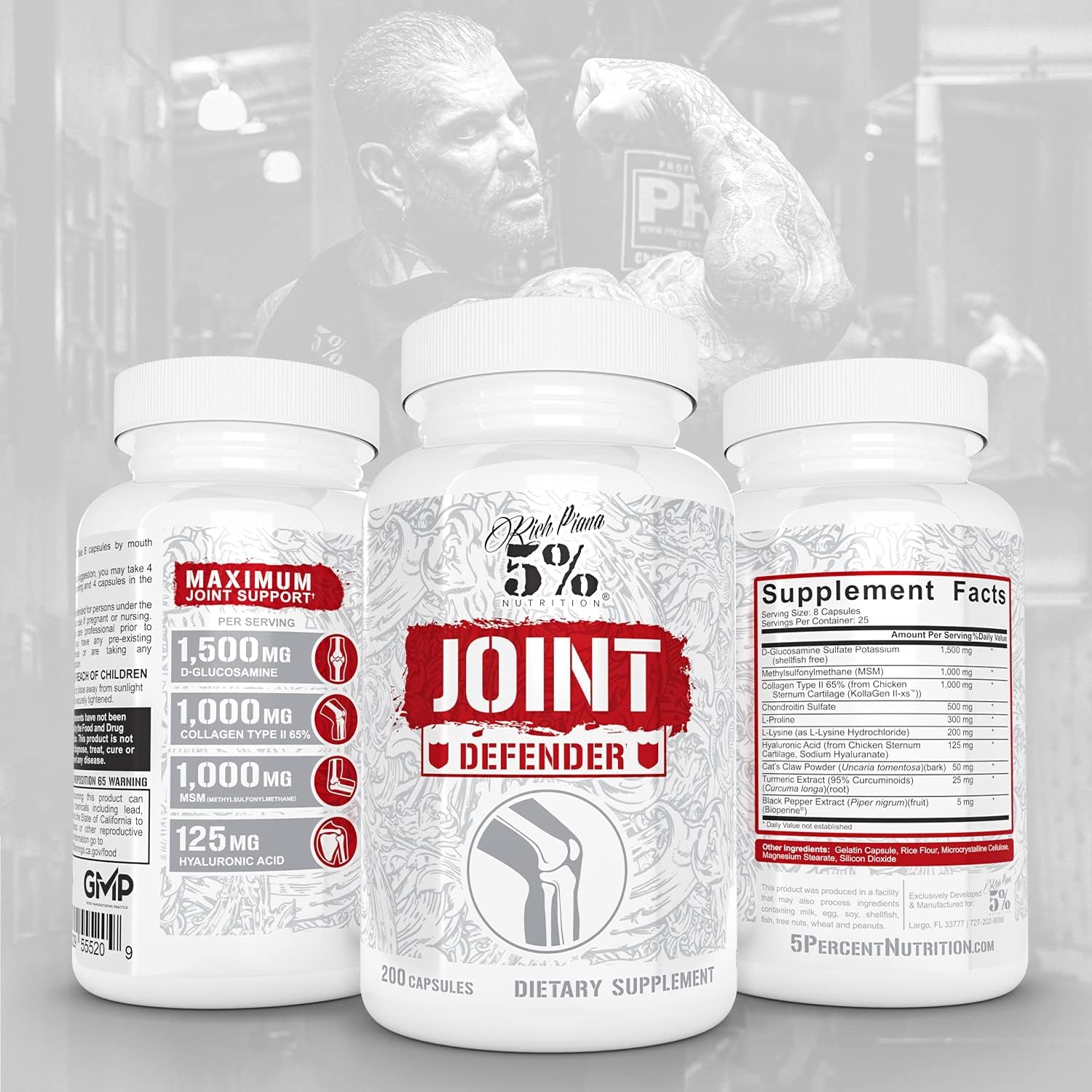 5% Nutrition Rich Piana Joint Defender Maximum Joint Support Supplement | 200 Capsules, 25 Servings