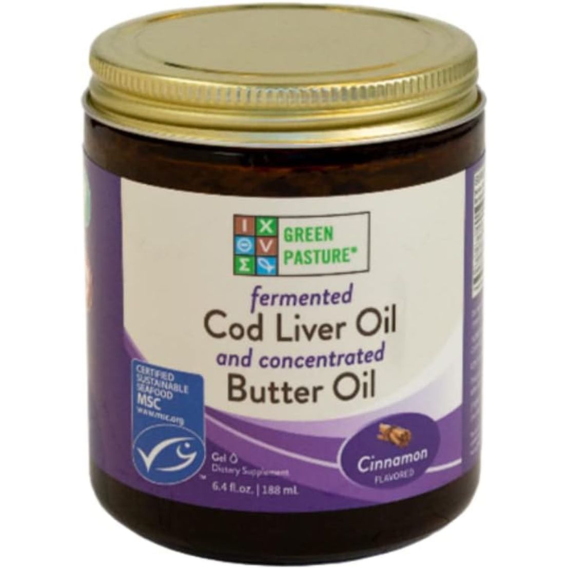 Green Pasture Butter Oil/Fermented Cod Liver Oil Blended Gel - 6.4 Oz.- Cinnamon