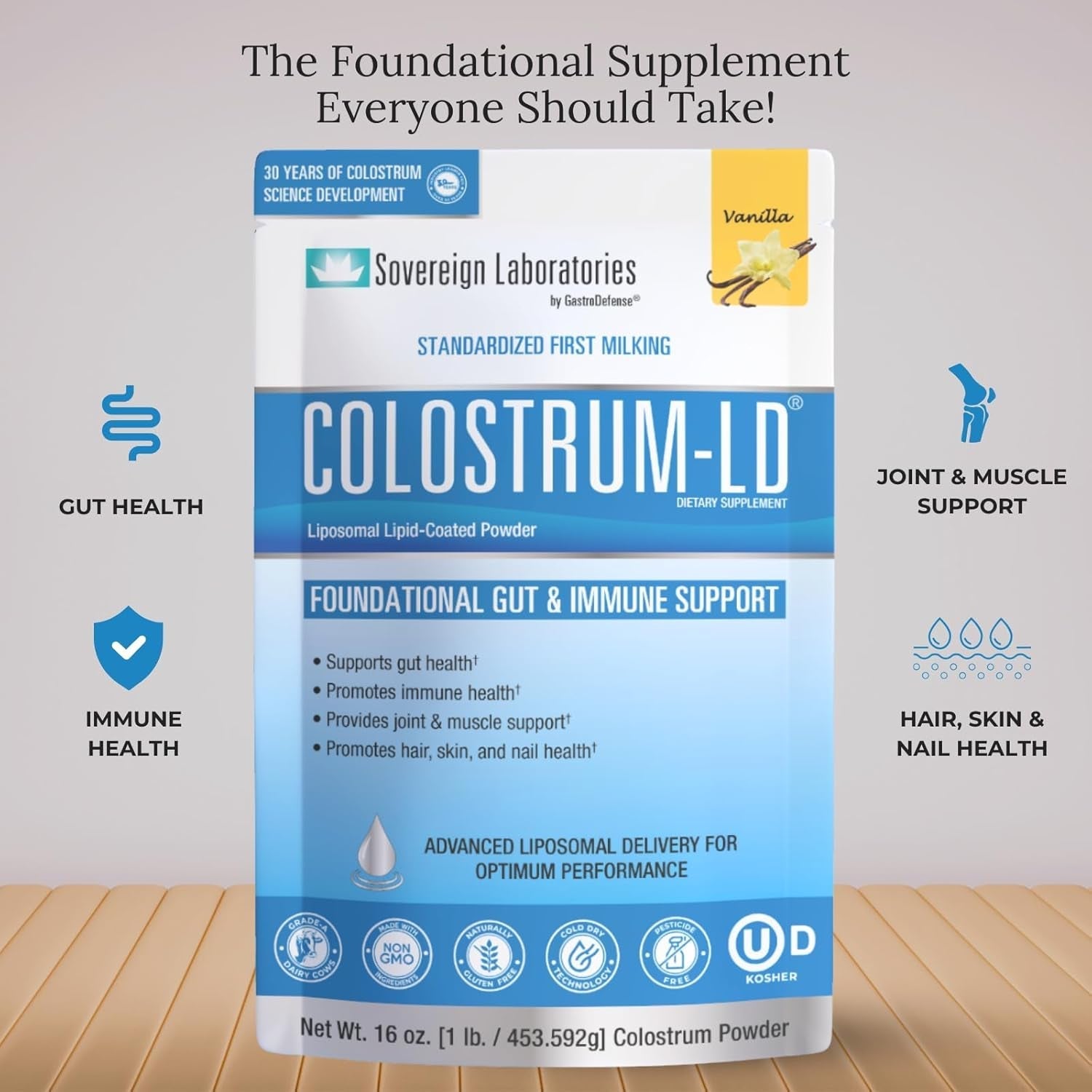 Colostrum-Ld Liposomal Delivery by Sovereign Laboratories - 16Oz Vanilla (90 Servings)