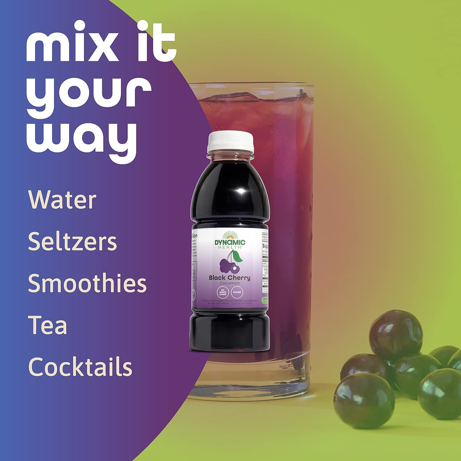 Dynamic Health 100% Pure Black Cherry Juice Concentrate, Antioxidant Supplement, Urinary Tract & Joint Support, 16 Fl Oz