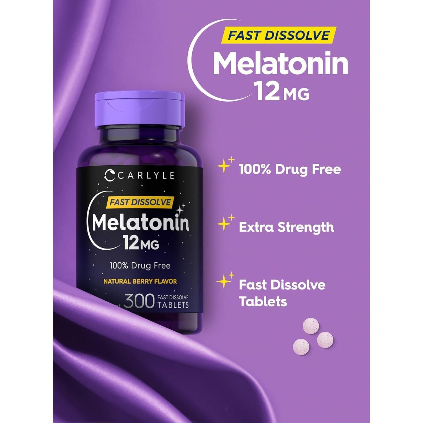 Carlyle Melatonin 12 Mg Fast Dissolve 300 Tablets Natural Berry Flavor