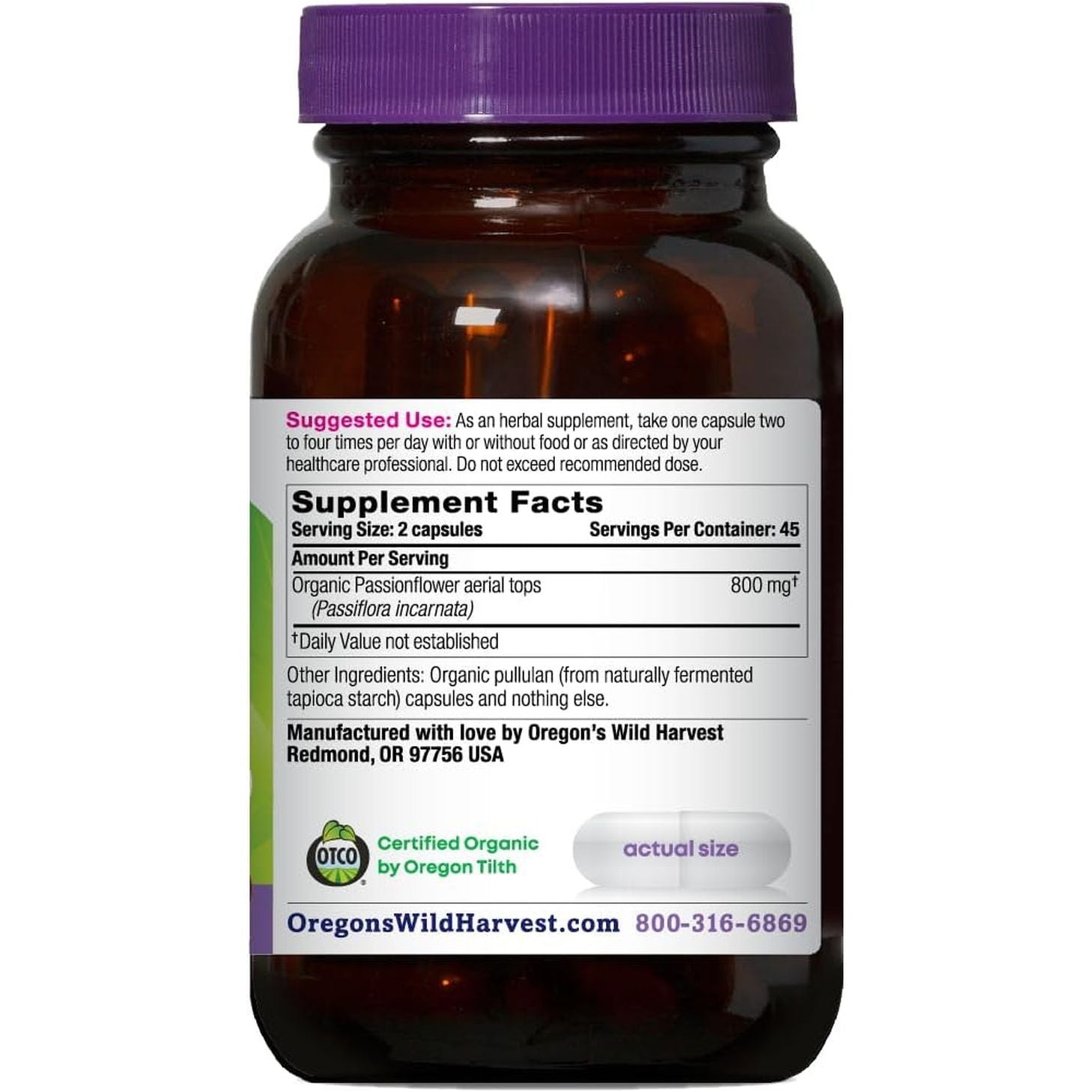 Oregon'S Wild Harvest Passion Flower Organic Vegan Capsules, 90 Count