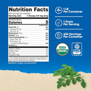 Nutricost Organic Moringa Powder 1LB (16Oz) - Gluten Free, Non-Gmo, Vegetarian Friendly