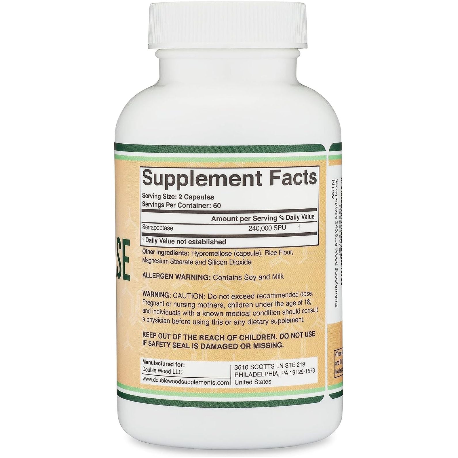 Serrapeptase 240,000 SPU Max Potency Proteolytic Enzyme for Sinus, Respiratory and Joint Health by Double Wood (120Capsules)