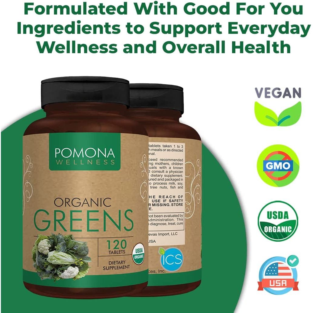 Pomona Wellness Super Greens Supplement, Greens Powder for Bloating and Digestion,120 Tablets
