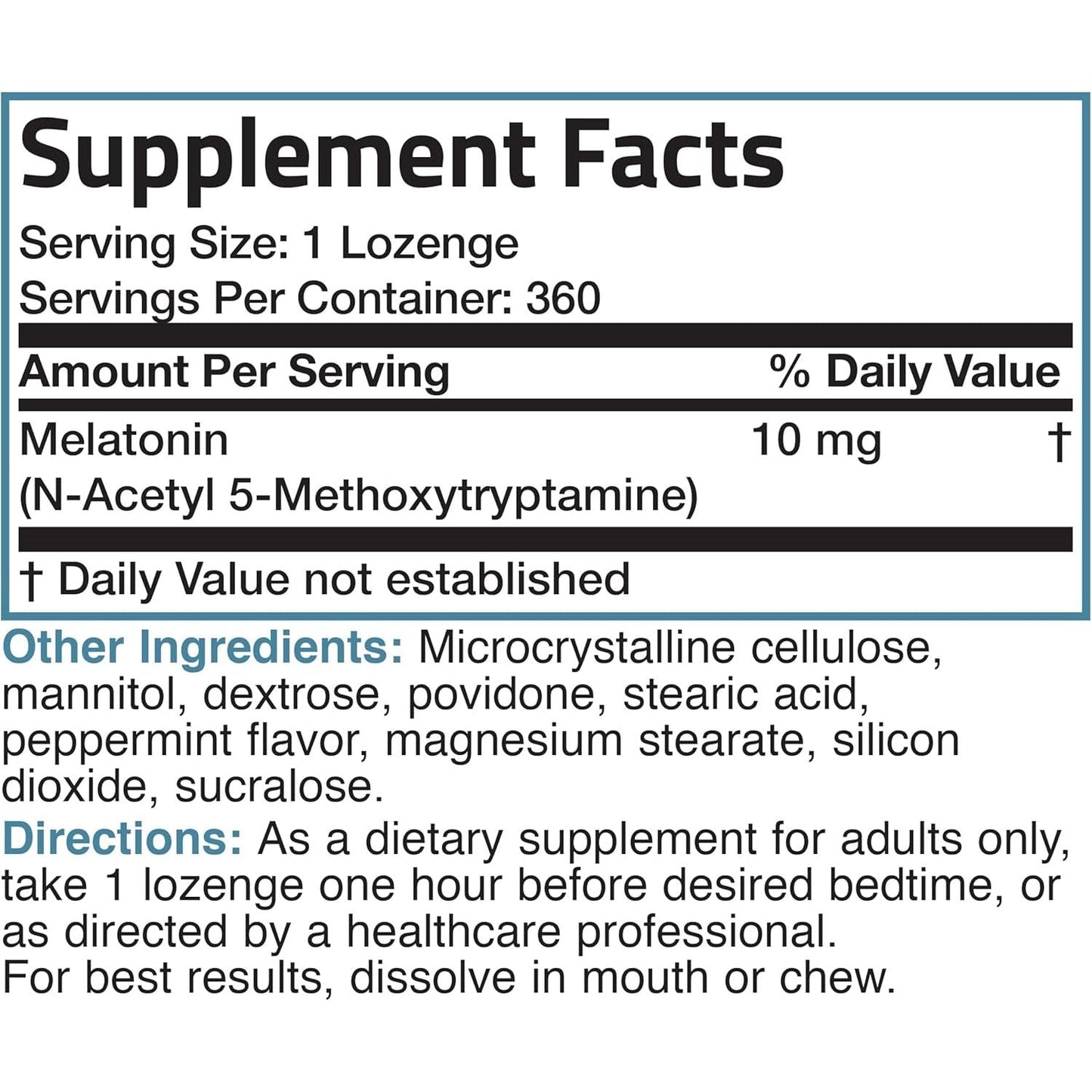 Bronson Melatonin 10 MG Fast Dissolve Peppermint Tablets 360 Chewable Vegetarian Lozenges
