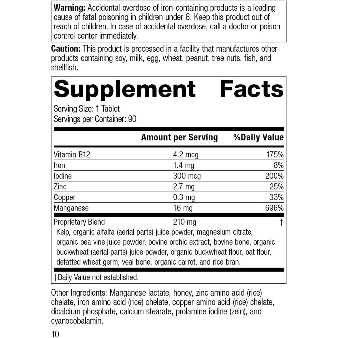 Standard Process Inc - Whole Food Spleen, Bone Health, Immune Support, Metabolism and Thyroid Support 90 Tablets
