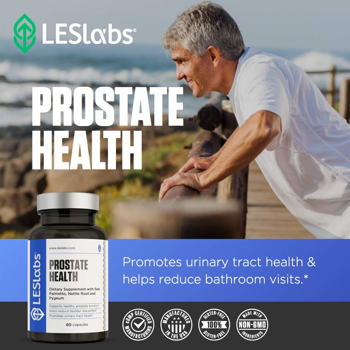 LES Labs Prostate Health – Prostate Support, Urinary Tract Health, Fewer Bathroom Visits & Improved Sleep – 60 Capsules