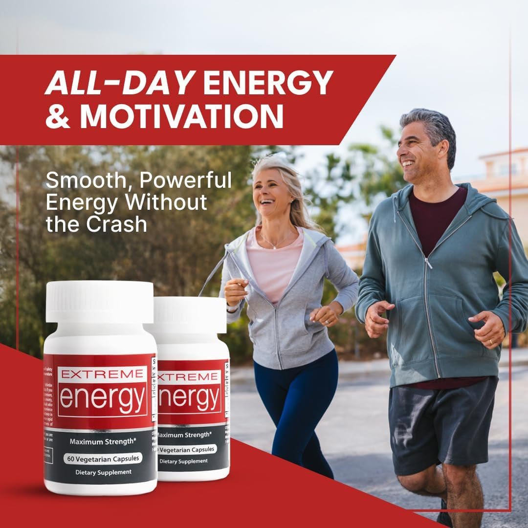 Extreme Energy Pills - Maximum Strength All-Natural Energy Supplements for Fatigue, Focus, Motivation (60 Ct)
