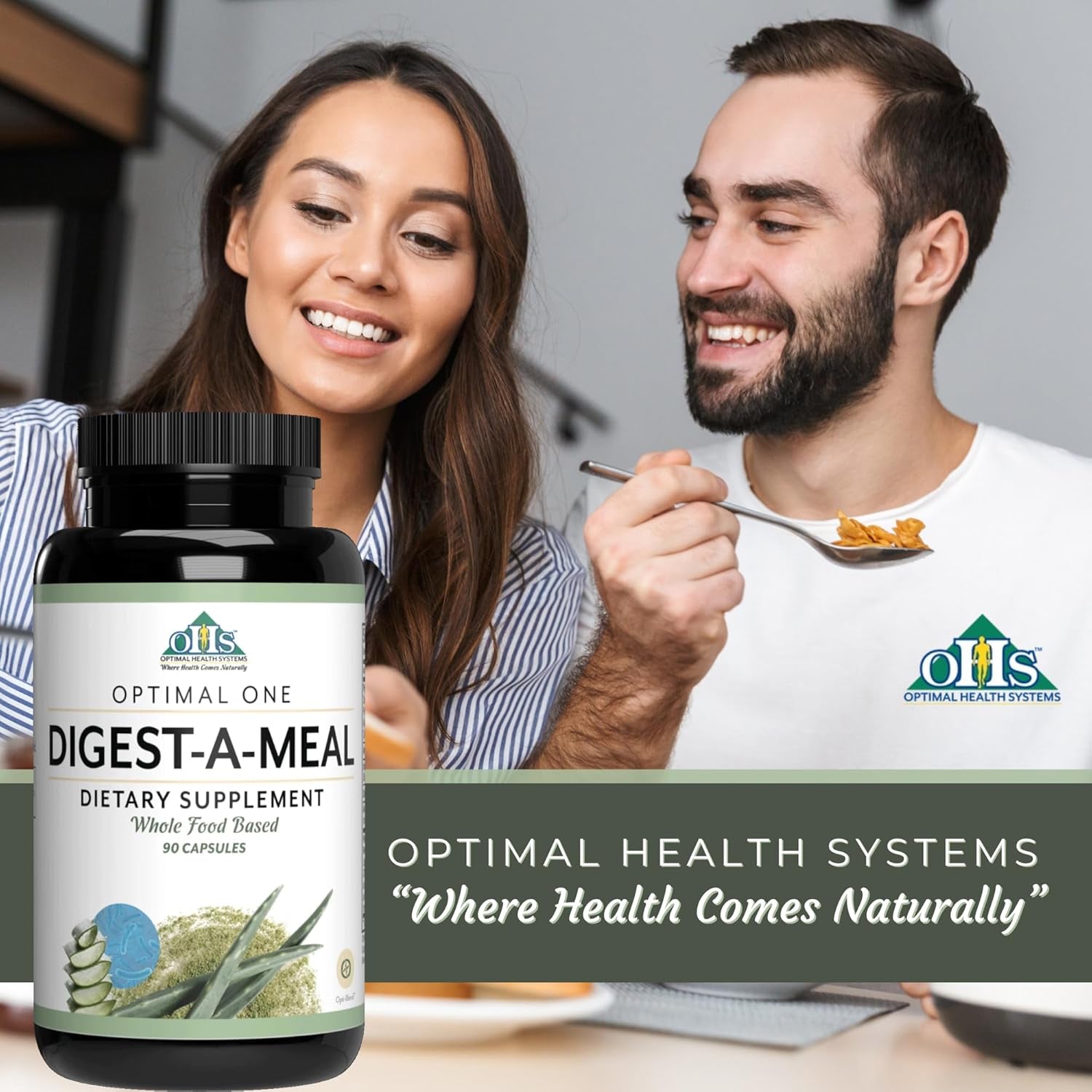 Optimal Health Systems Digest-A-Meal | Bloating, Acid Reflux, & Indigestion Relief + Aloe Vera Leaf - 90 Capsules