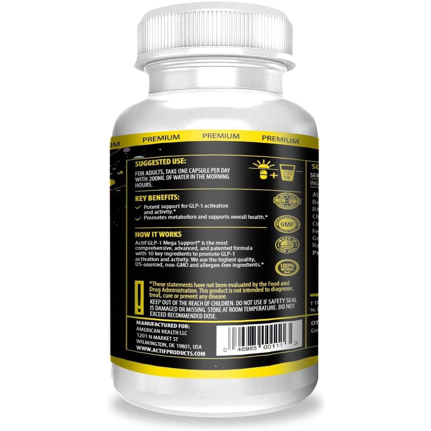 ACTIF GLP-1 Mega Support with 10 Advanced Weight Factors and Probiotics 60 Count