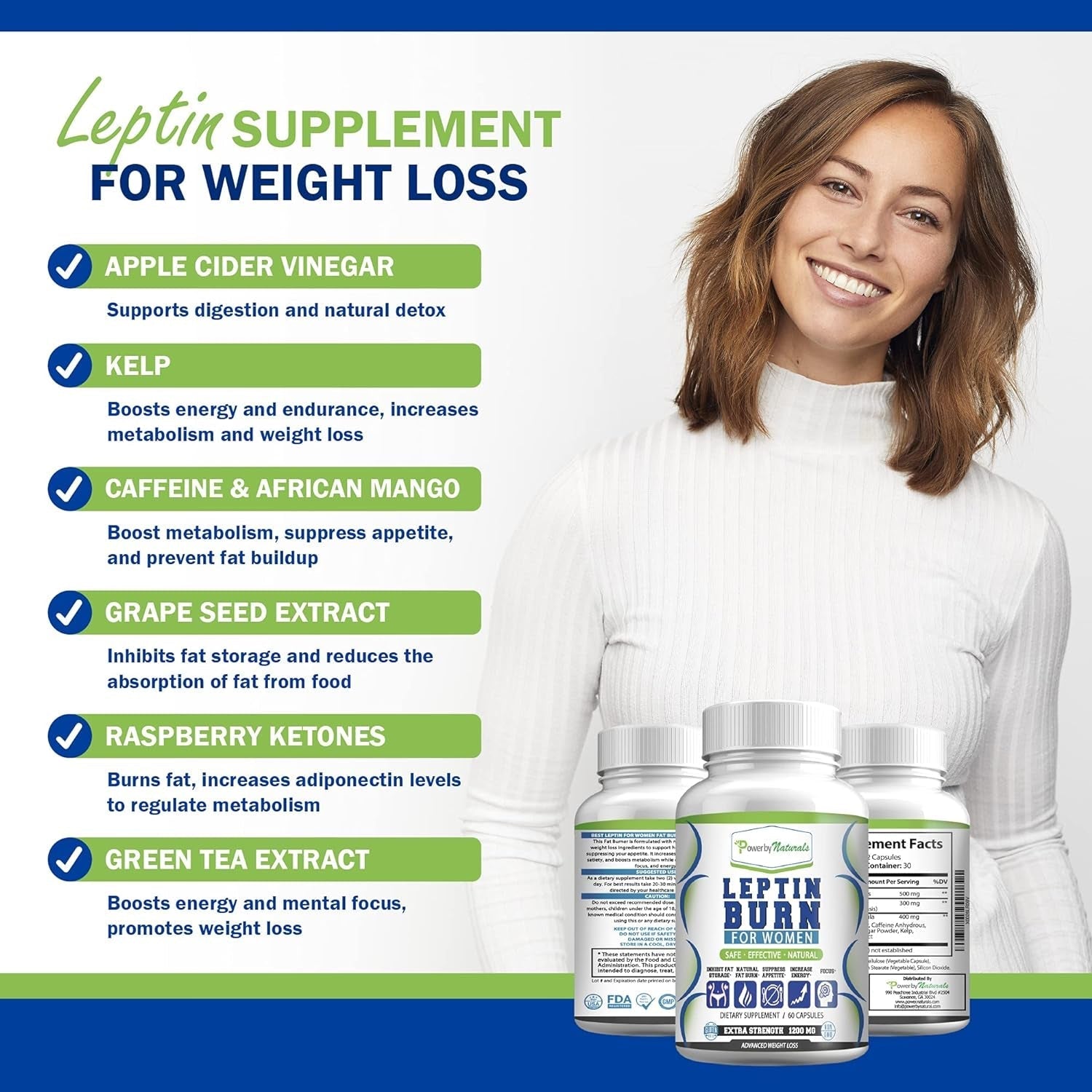 Power by Naturals Advanced Leptin Supplements for Weight Loss for Women 60 Capsules